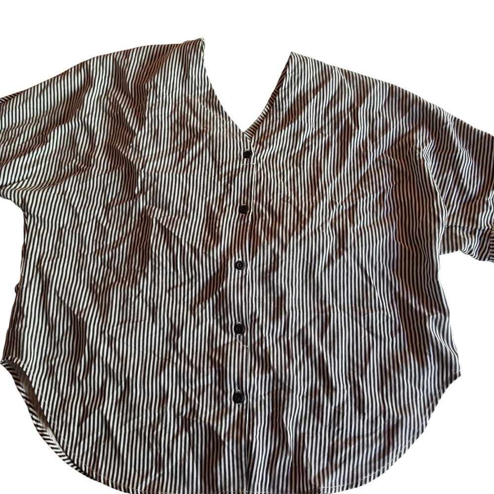 Vetta Capsule Womens Black White Striped V-Neck Button Front Top Size M